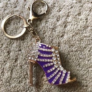 New High Heel Purple Keychain With Stones